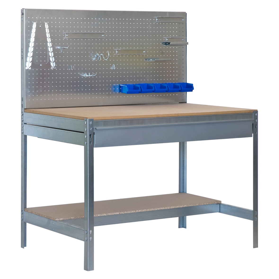 SimonRack Werkbank für Werkstatt, 910x610 mm, Lochwand und Schublade, Tragfähigkeit 400 kg, Verzinkt - BT-2