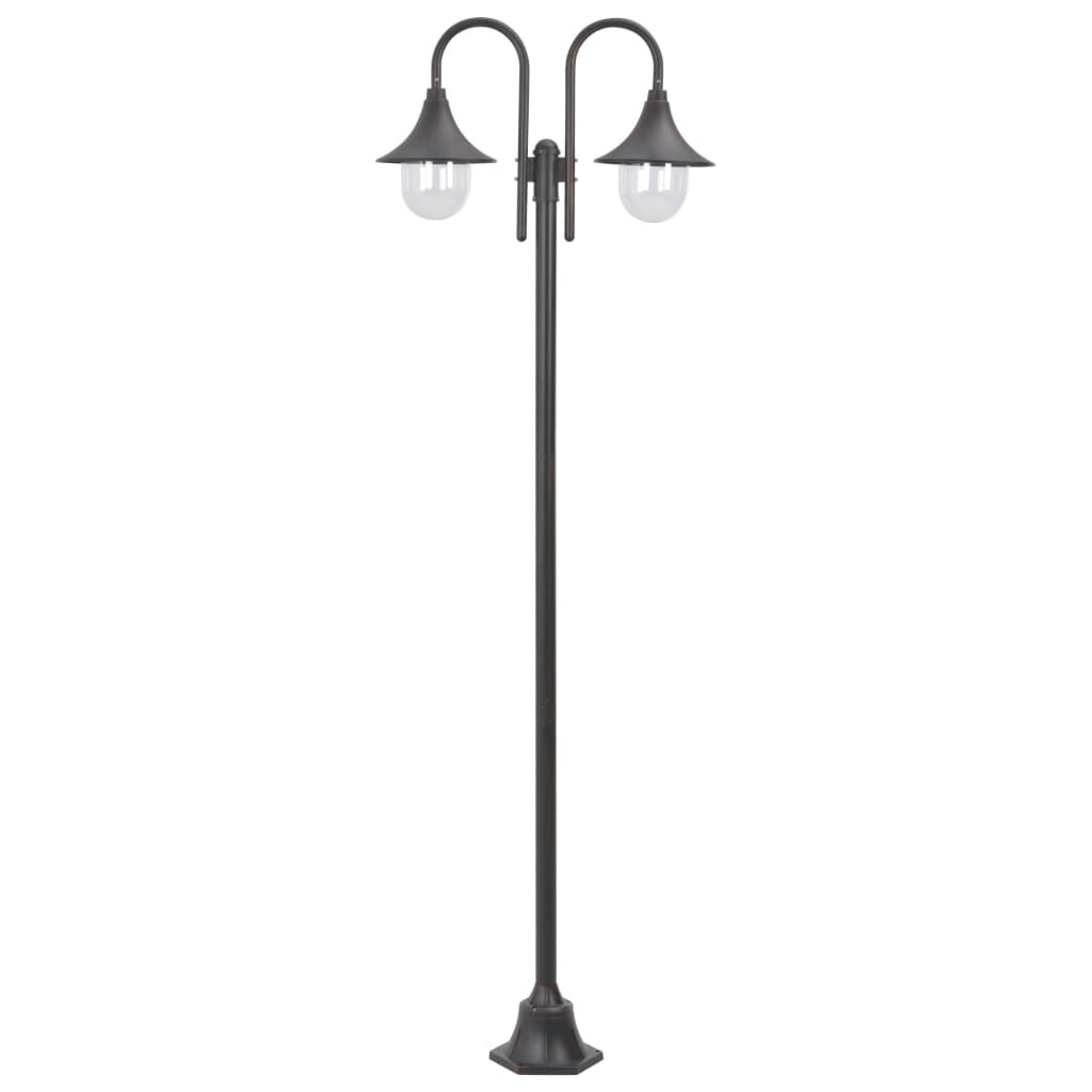 Helloshop26 - Lampada da terra da giardino E27 220 cm alluminio 2 lanterne marrone bronzo 02_0042539