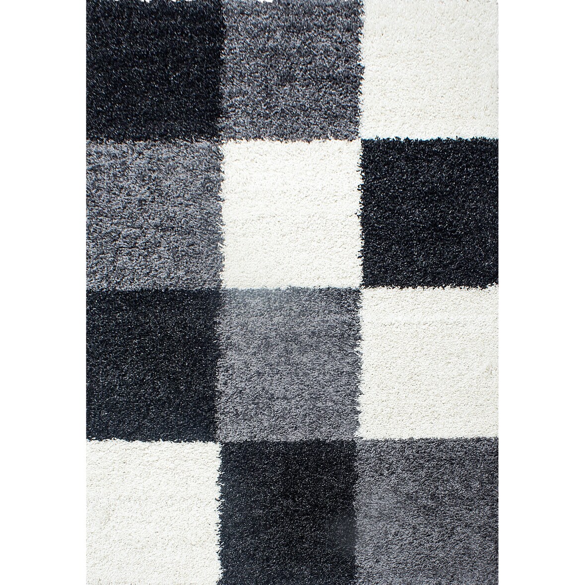 Teppich Waschbar Shaggy Kariert Kuschelig Strapazierfähig Schlafzimmer Esszimmer Schwarz 80x150 cm OEKO-TEX – RHEIN von Kadima Design