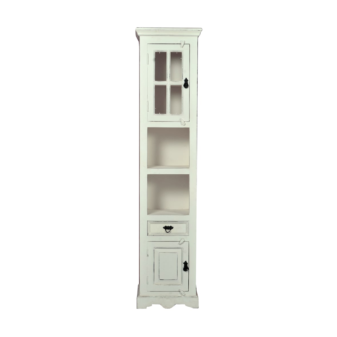 SIT Möbel Bad-Hochschrank | 2 Türen, 1 Schublade, 2 offene Fächer | Mango + MDF | antikweiß | B 44 x T 35 x H 188 cm | 06997-10 | Serie TOLEDO