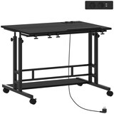 thumbnail of HOMCOM escritorio elevable con ruedas, enchufes, puertos usb, altura ajustable, panel central inclinado y estante, para oficina, hogar, 80x60 cm negro
