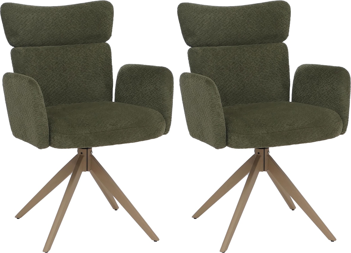 2er-Set Esszimmerstuhl HWC-N11, Stuhl, drehbar Auto-Return Stoff Bouclé 350g/m² Öko-Tex ~ grün, Beine Holz-Optik