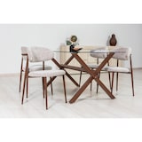 thumbnail of Set de 2 sillas de interior MOIRA, estructura de metal con efecto madera, asiento acolchado en tela, para cocina, bar y restaurantes - Madera oscura