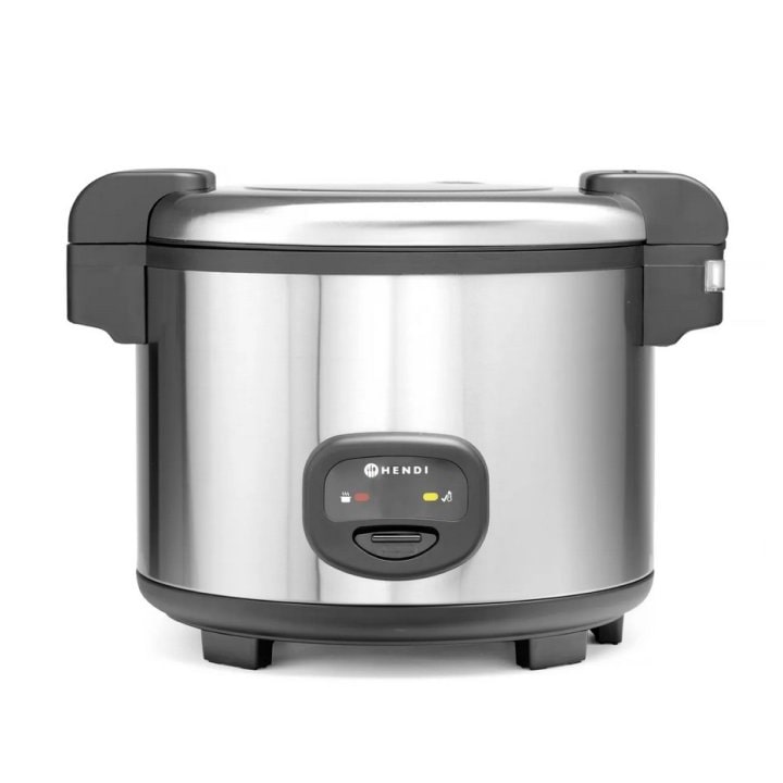 Cuociriso elettrico per circa 30 porzioni, funzione di mantenimento automatica a fine cottura, capacità 5,4 lt, V.230/1, Kw.1,95, dim.mm.455x455x380h