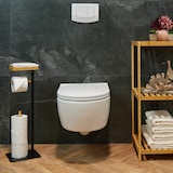 thumbnail of Relaxdays Toilettenpapierhalter mit Ablage, WC Rollenhalter stehend, Klopapierständer, Eisen und Bambus, schwarz/natur
