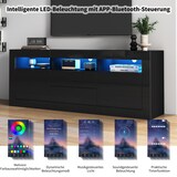 thumbnail of Hochglanz-TV-Schrank 160x35x60 cm mit LED-Beleuchtung, 3 offenen Fächern, 2 Türen, 2 Schubladen in Schwarz