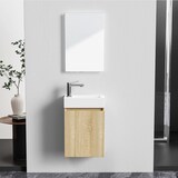 thumbnail of Belvit Badmöbel-Set 40 cm helle Eiche mit Waschbecken Unterschrank grifflos Soft Close umkehrbar Spiegel