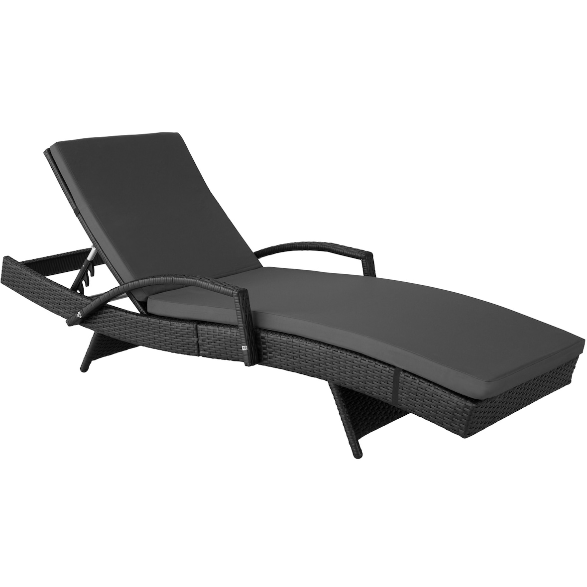 tectake Rattan Sonnenliege Océane Aluminium 5-fach verstellbar Polyrattan wetterfest Schwarz 190x71x34-74.5cm
