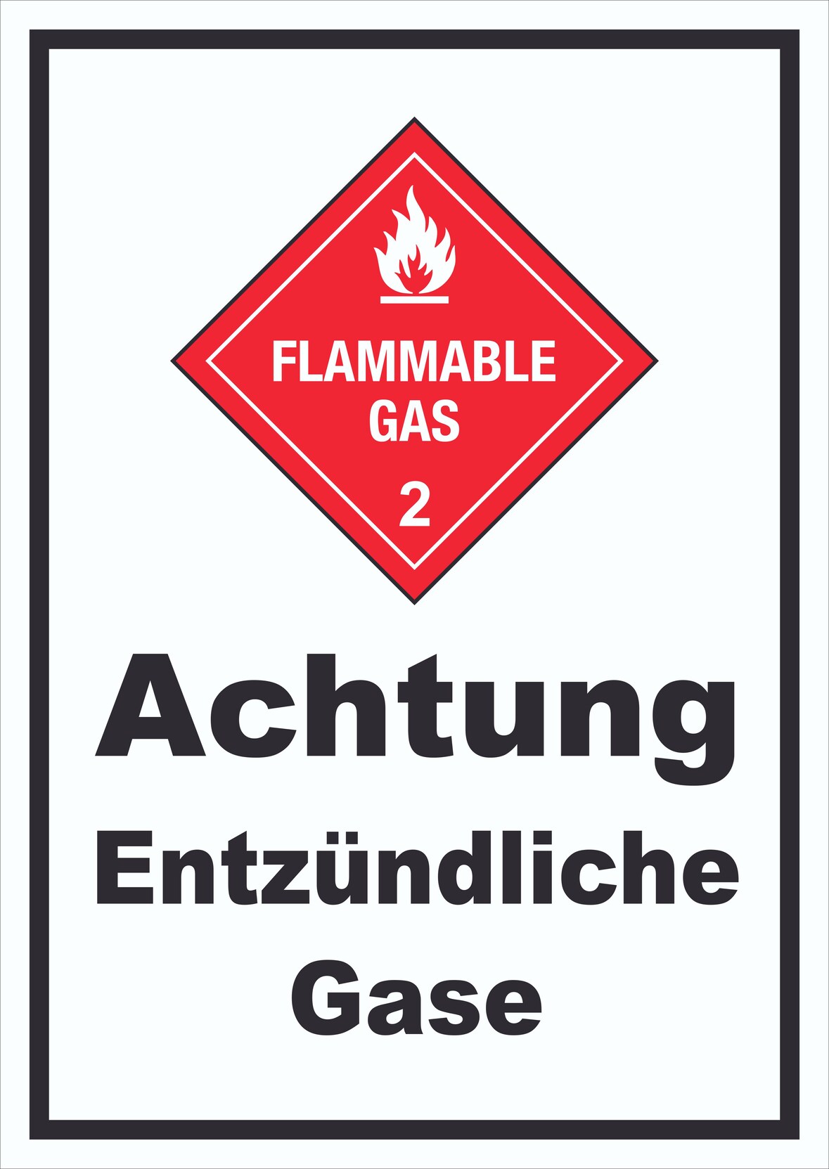 Schild Entzündliche Gase Flammable Gas A3 Rückseite selbstklebend