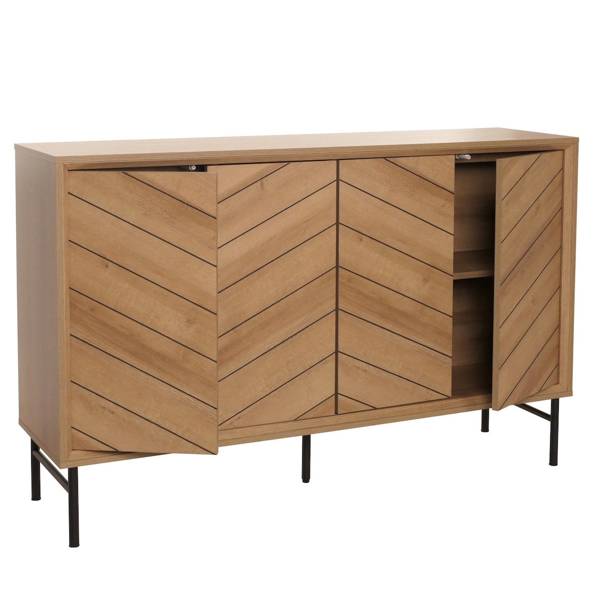 Aparador HWC-M50, mueble cajonera aparador alto, madera maciza mango 94x151x40cm ~ natural
