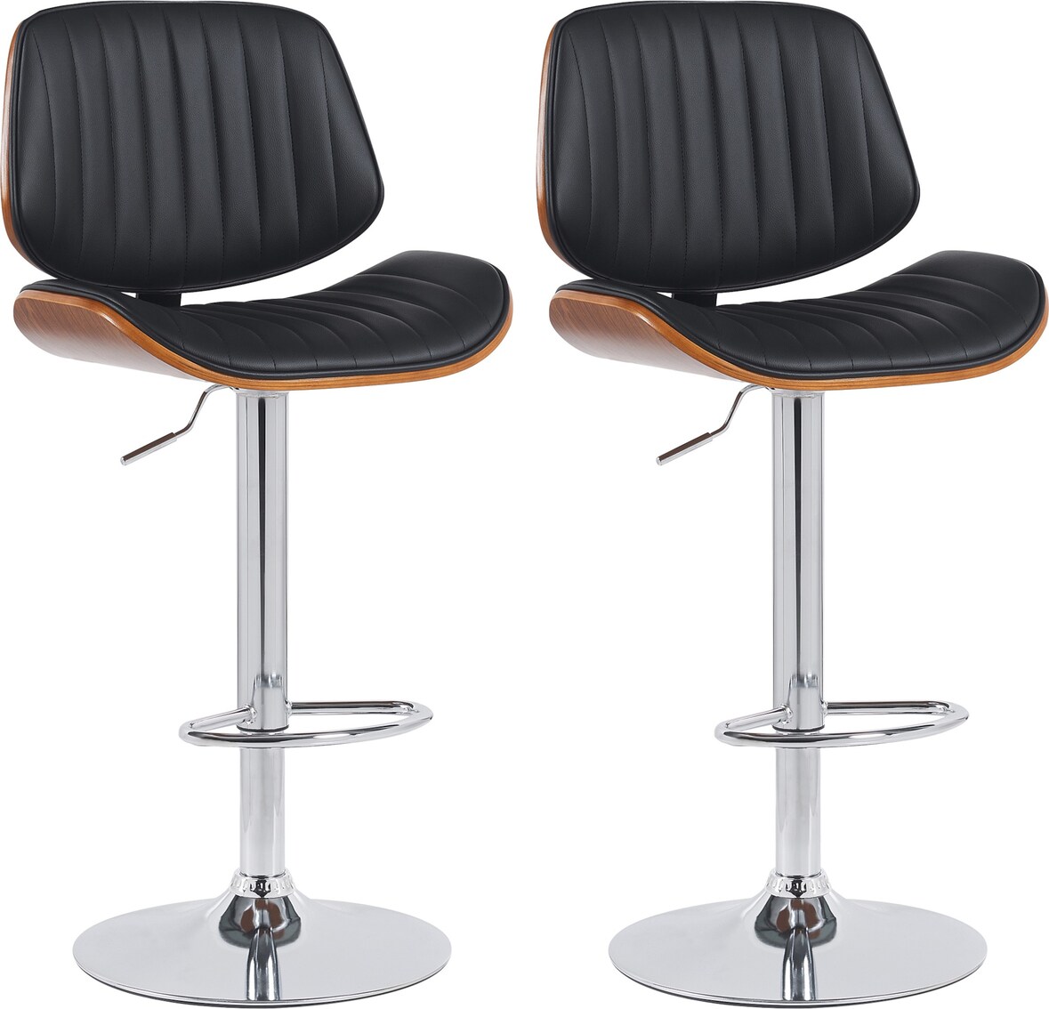 2er Set Barhocker LOSAN - Kunstleder Walnuss/schwarz 50x50x94 cm Schwarz Dunkelbraun Silber | Barstuhl Höhenverstellbar Mit Lehne Drehbar Tresenhocker