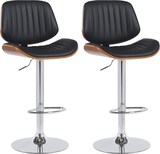 thumbnail of 2er Set Barhocker LOSAN - Kunstleder Walnuss/schwarz 50x50x94 cm Schwarz Dunkelbraun Silber | Barstuhl Höhenverstellbar Mit Lehne Drehbar Tresenhocker