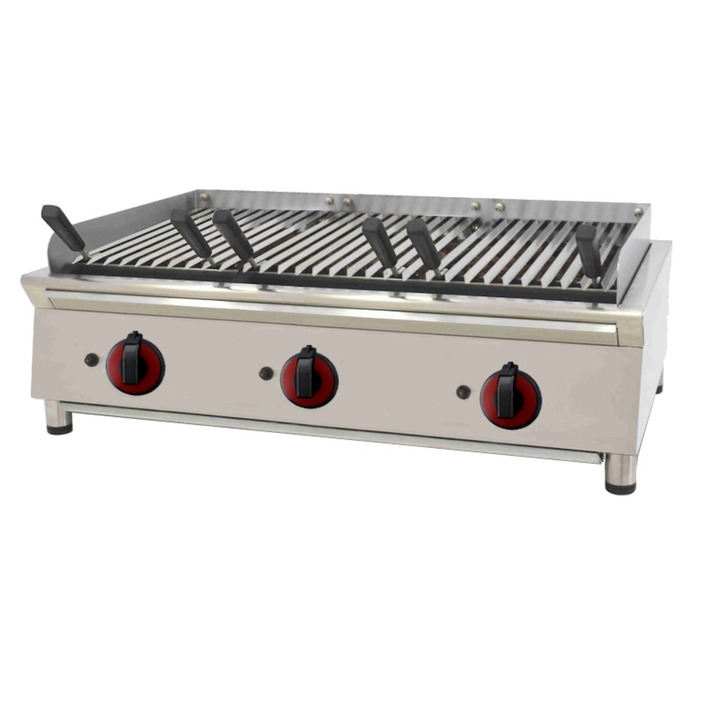 EURAST - Barbecue à gaz de lave grill de table en acier inoxydable avec protection arrière - 1000x550x330 mm - 16,5 Kw - 4473AV00