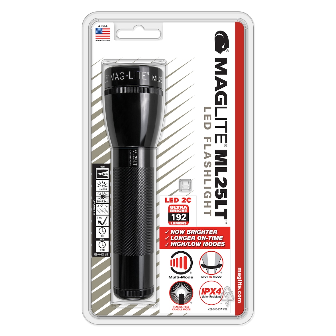 MAGLITE LED ML25LT, 2 Cell C, Blister Pack, BLACK