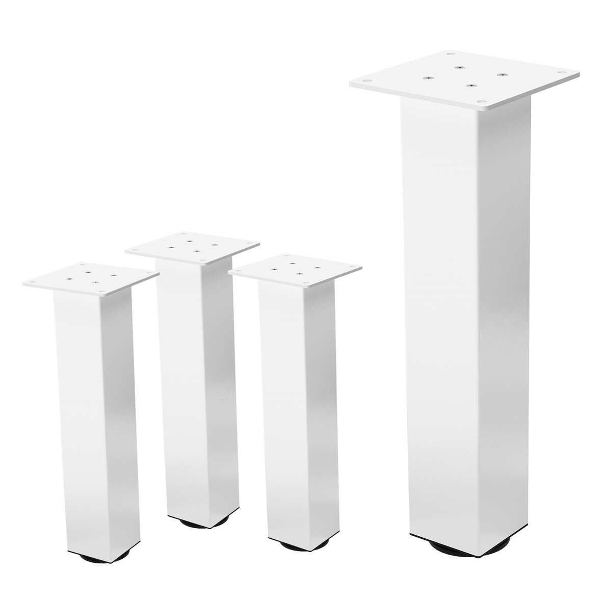 ML-Design 4er Set Tischbeine 42 cm Weiß glänzend, Stahl pulverbeschichtet, I-Form 8×8 cm, höhenverstellbar, Möbelbeine für Couchtisch TV-Möbel
