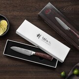 thumbnail of Wakoli EDIB Kleines Santokumesser aus Damast I 12cm Klinge I Pakka Griff