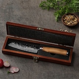 thumbnail of Kleines Santokumesser I 13 cm Klinge aus 67 Lagen Damaststahl I Olivenholzgriff und Hammerschlag