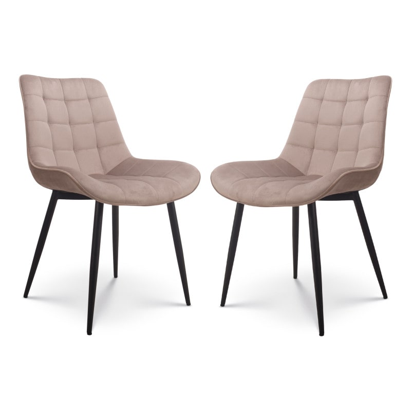KOSMI - Lot de 2 chaises beiges style scandinave avec assise en tissu rembourré et pieds en métal noir