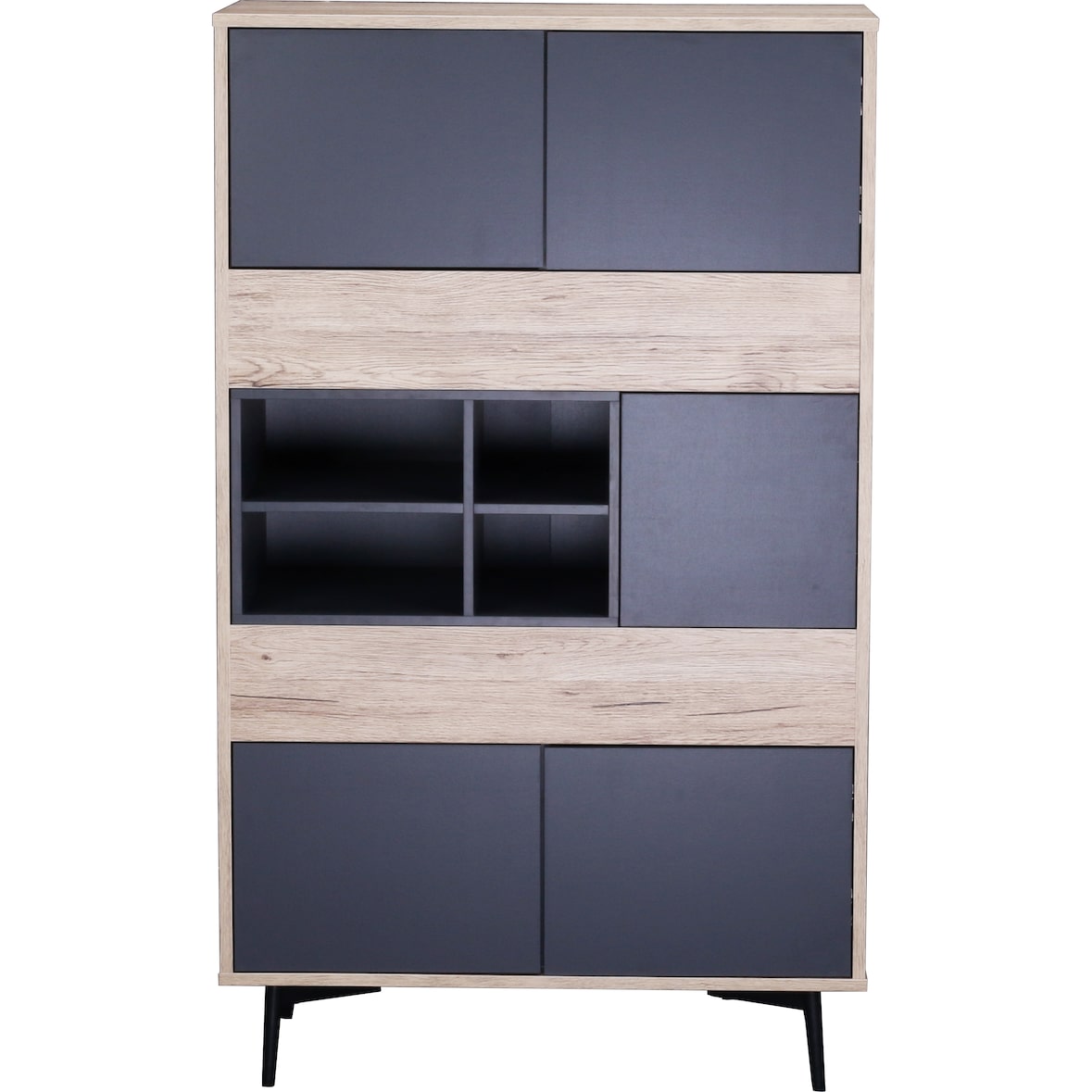 Möbilia Highboard | 5 Türen,4 offene Fächer | MDF mit glatter Nachbildungsfolie | antrhazit-natur  B78xT39xH130cm|25020100