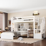 thumbnail of Hochbett 90x200 cm mit integriertem Schreibtisch und Treppe – Multifunktional, stabil und platzsparend in Weiß