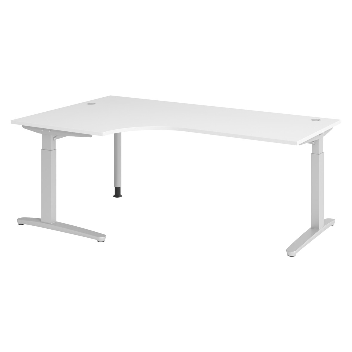 bümö Eckschreibtisch höhenverstellbar 200x120 cm in weiß, Metallgestell in silber - Schreibtisch groß, Bürotisch höhenverstellbarer, Büroschreibtisch