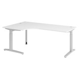 thumbnail of bümö Eckschreibtisch höhenverstellbar 200x120 cm in weiß, Metallgestell in silber - Schreibtisch groß, Bürotisch höhenverstellbarer, Büroschreibtisch