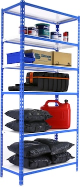 thumbnail of SimonRack Estantería Metálica, 2500x900x500 mm, 6 Alturas, Bandeja Metal, 180 kg de Punto Flexión, Azul/Blanco - Simonclick