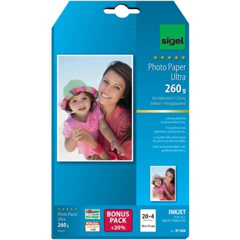 Inkjet Ultra Fotopapier 10 x 15cm 260g hochglänzend 24 Blatt