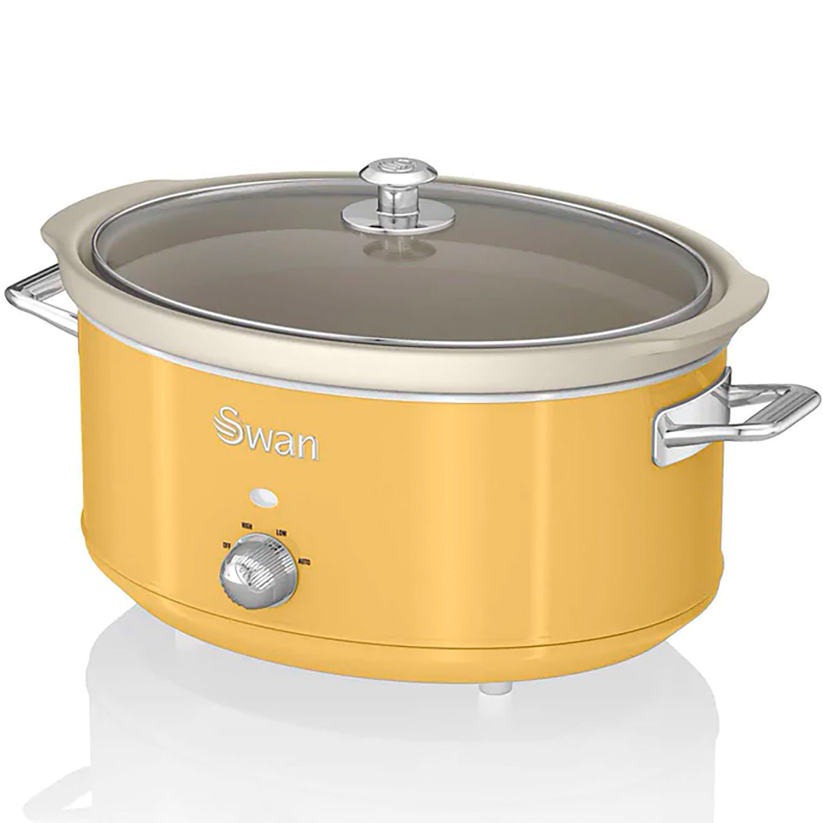 SWAN SF17031YELNEU Retro Olla Cocción Lenta, 6,5L, Recipiente Extraíble Antiadherente Cerámica Libre PFOA, Vintage, Amarillo, 320W