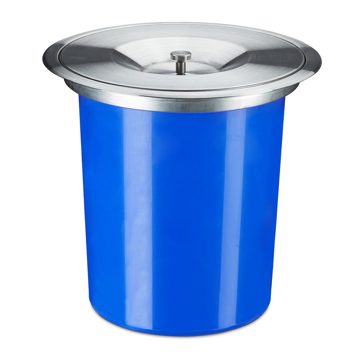 Relaxdays Mülleimer für Arbeitsplatte, 5 l, für Biomüll, Deckel aus Edelstahl, Einbaumülleimer, HxD: 23 x 24 cm, blau