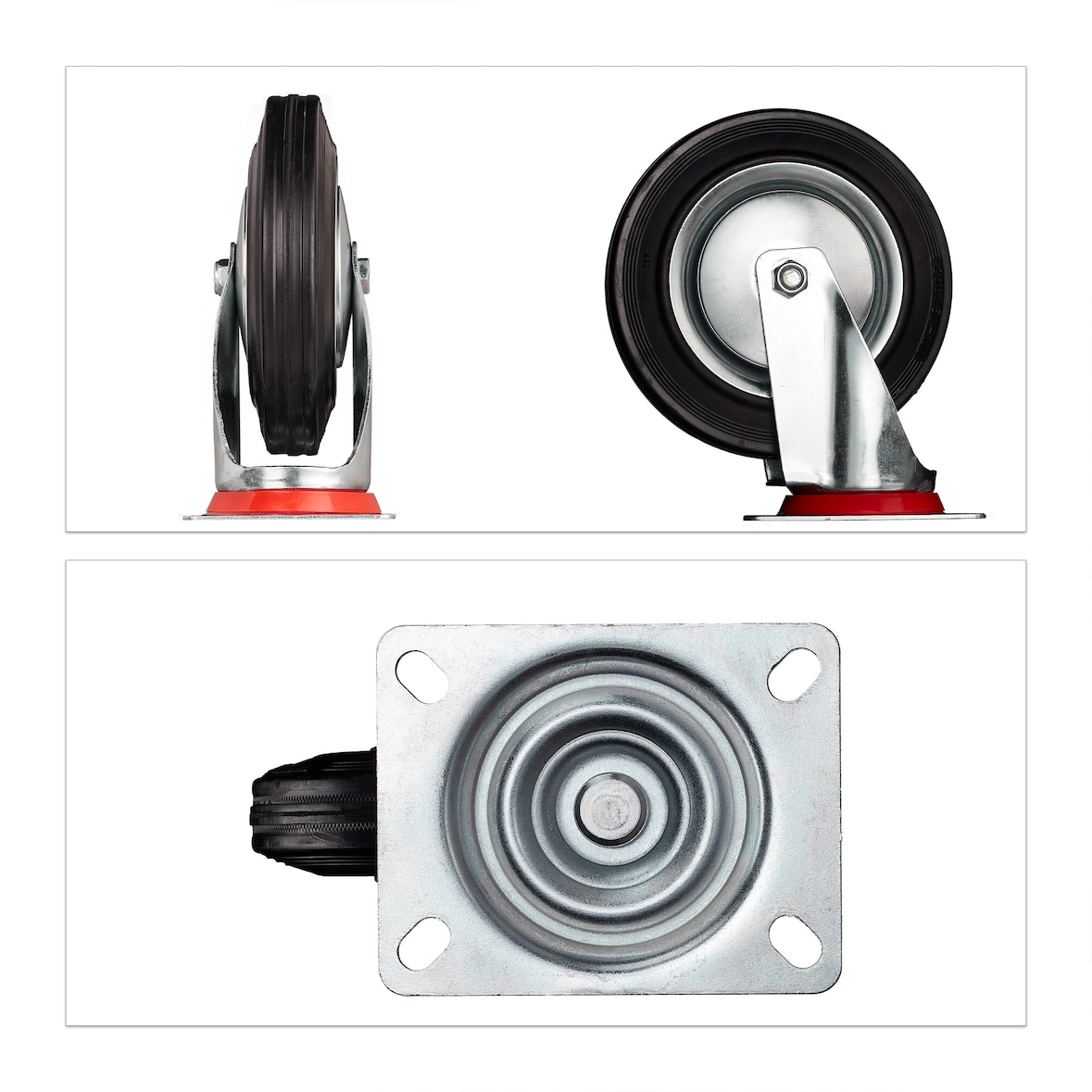 Relaxdays Schwerlastrollen 4er Set, drehbar, Kugellager, 2 Rollen mit Bremse, Tragkraft bis 800kg, Rad D: 200mm, schwarz