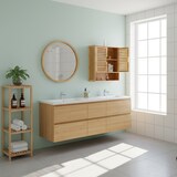 thumbnail of Relaxdays Hängeschrank Bad, 3 Fächer, HBT: 66 x 59 x 21 cm, Lamellentüren, Magnetverschluss, schmaler Wandschrank, natur