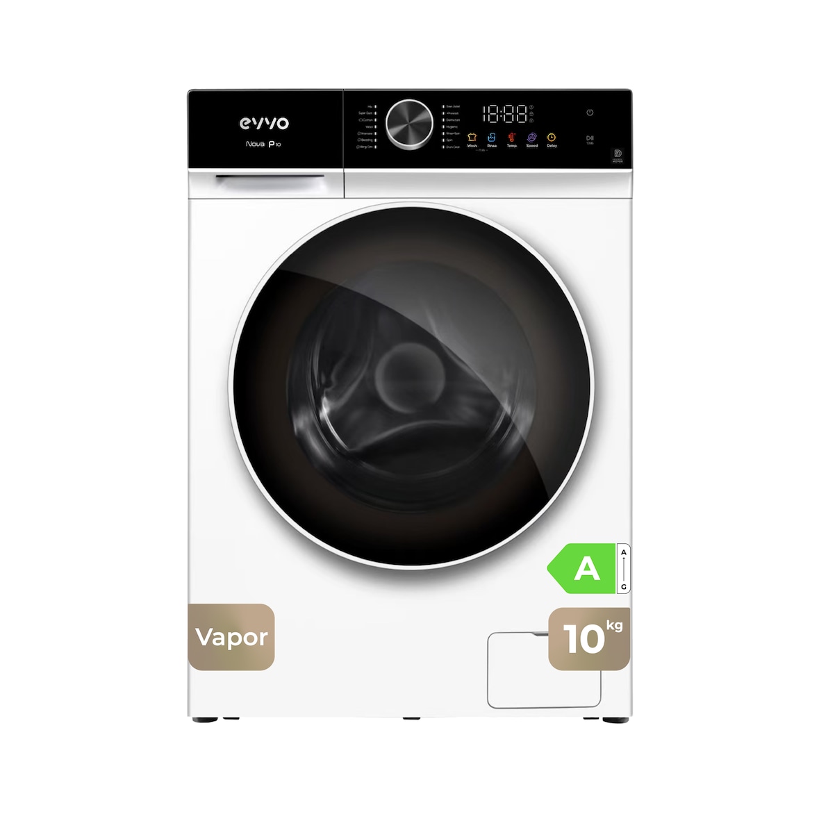 EVVO Lavadora 10 kg carga frontal Nova P10, 1200 rpm, Clase energética A, , Lavado Rápido 15', Motor Inverter