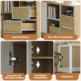 thumbnail of Merax L-förmiger Schreibtisch 152x113.5x76 cm, Bürotisch mit 2 Schubladen, 3 offenen Regalen & 1 Schrank, Naturholzfarbe & Weiß