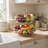 thumbnail of Relaxdays Obst Etagere, 2-stöckig, Metall, HxD: 30 x 31 cm, Obst & Gemüse, mit Griff, runde Obstschale, Obstkorb, weiß