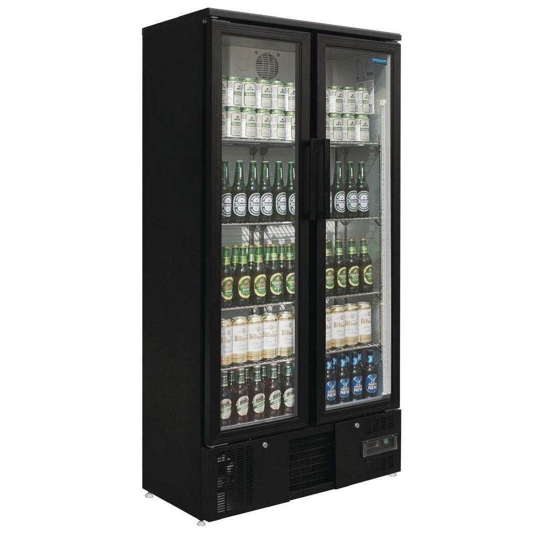 Frigorífico expositor de bebidas, preto, com 2 portas de vidro pivotantes, com fechadura, Polar 490L GJ449