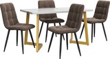 thumbnail of Essgruppe Esstisch mit 4 Stühlen 117x68x75 cm MDF Tischplatte in Marmoroptik Braun Samt Polster Metallbeine modern für Küche und Esszimmer