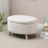 thumbnail of Otomana Puff Tapizado en Terciopelo Taburete de Almacenaje Elíptico con Tapa Extraíble y Patas de Madera para Dormitorio Salón Pasillo 71x51,5x42 cm