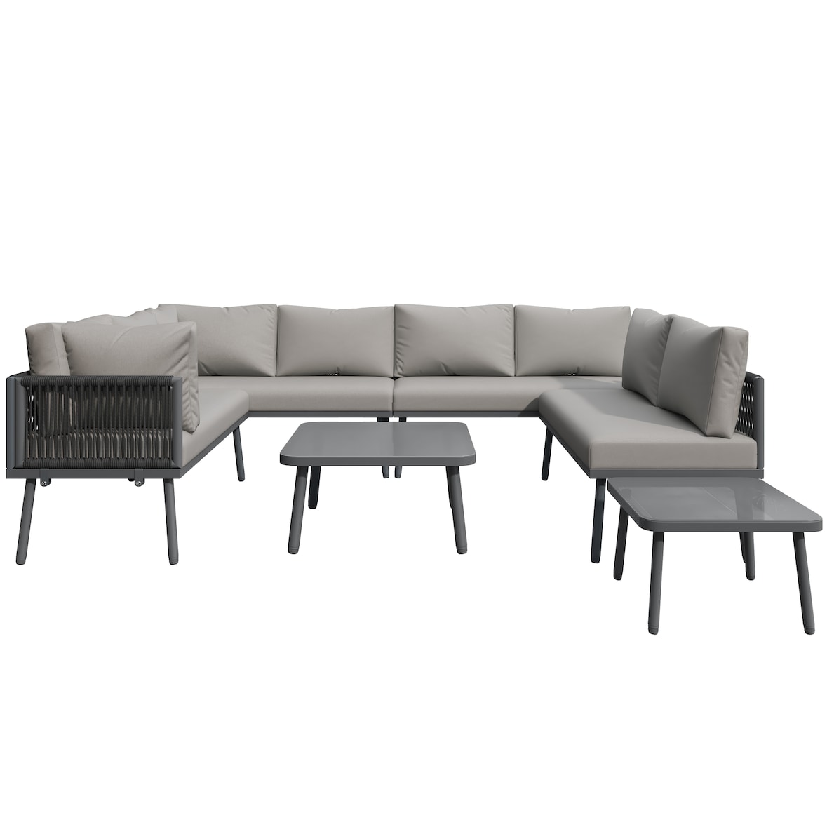 Outdoor-Loungeset Eisen Grau mit 4 Zweisitzer-Sofas, 2 Tischen, 120x60x72 cm, wetterbeständig