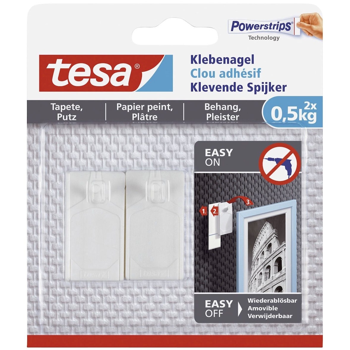 Tesa 77772-00000 1x2 Tesa Klebenagel für Tapeten und Putz (0,5 kg)(T)
