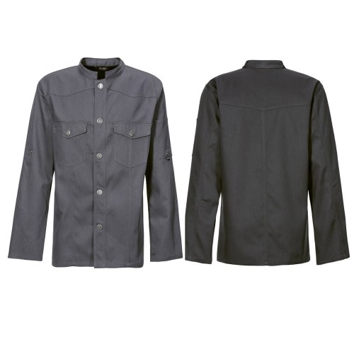 227 - Kochjacke Westernstyle, langarm, Druckknöpfe : graphit 65% Polyester 35%Baumwolle 220 g/m² XL