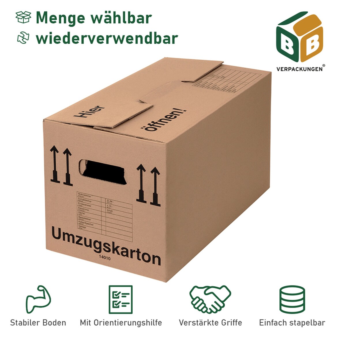 50 x Umzugskarton Spedition XXL 40 kg Traglast stabile Umzugskiste Umzug Umzugsmaterial 2-wellige Movebox BB-Verpackungen