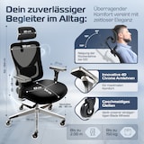 thumbnail of CLOUVOU CleverSeat, ergonomischer Bürostuhl, Rückenlehne mit Mesh Bezug, 4D-Armlehnen, 3D-Kopfstütze, BladeWheels, Schwarz