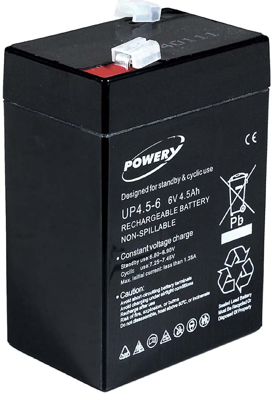 Powery Blei-Gel-Akku für Lampe Johnlite Staubsauger Halogen Lampe 6V 4,5Ah (ersetzt auch 4Ah 5Ah)