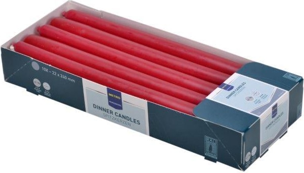 METRO Professional Candela a stelo, 100% paraffina, Ø 22 x 240 mm, durata: 7h (circa), bordeaux, 10 pezzi