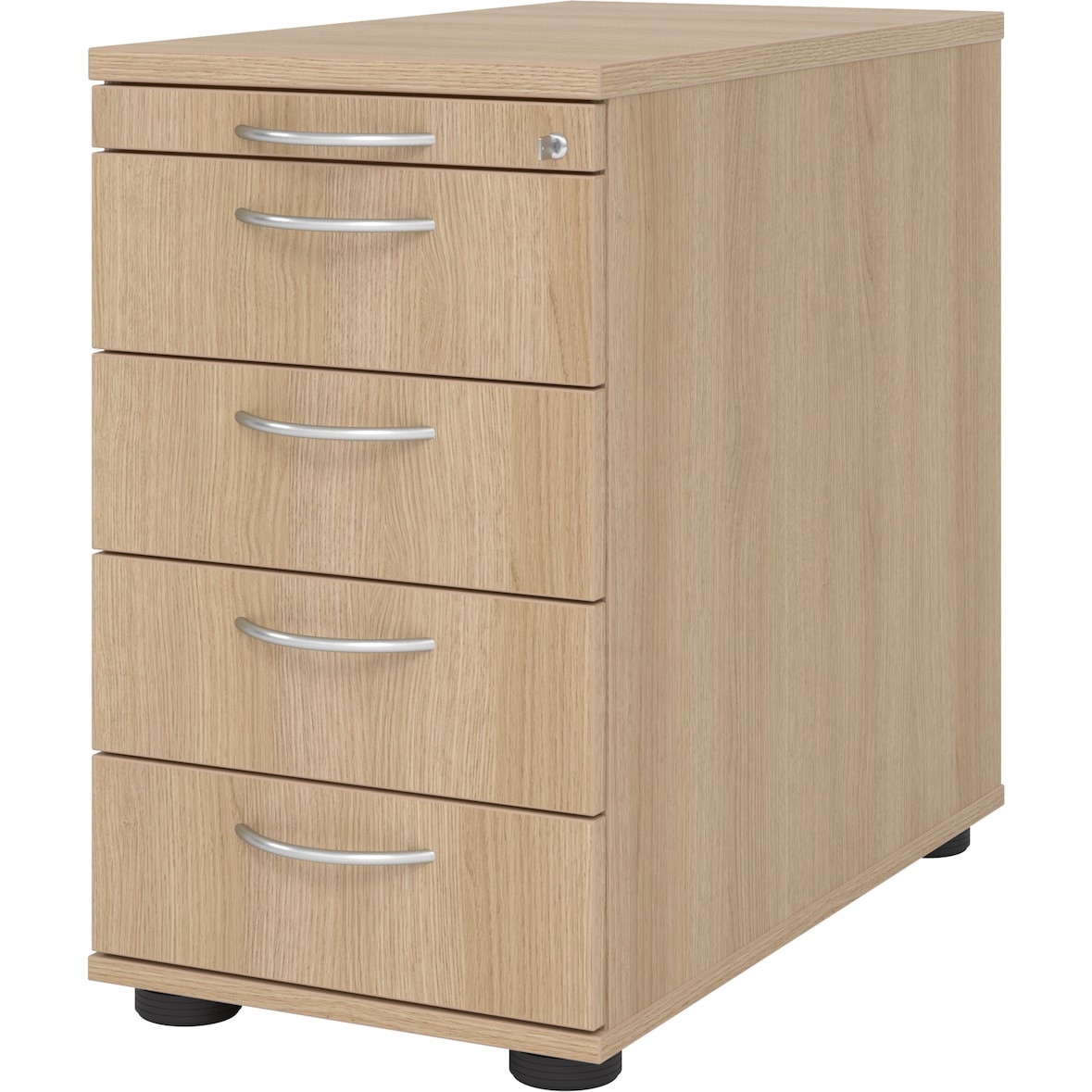 bümö Schreibtisch Schrank abschließbar, Schubladenschrank Holz in Eiche, Container mit Schubladen - Schubladen Schrank Büro, Schreibtisch Container