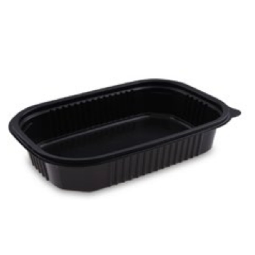 Kombi Menübox Mikrowellenschalen Schwarz 1-Facher 850 ml mit klarem Domedeckel aus PP / 600 Stk.