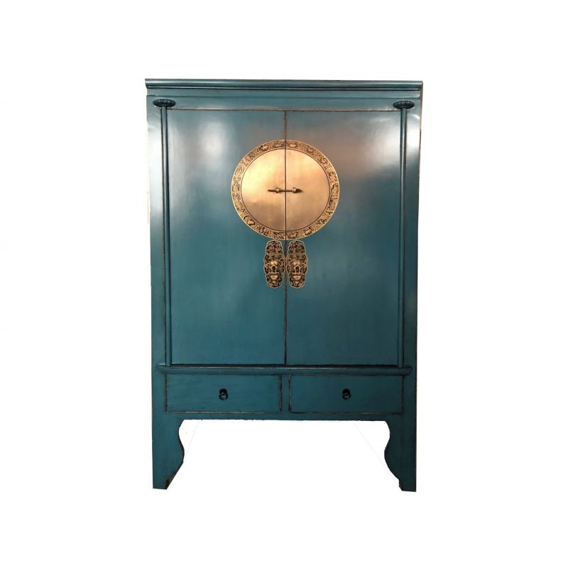 OPIUM OUTLET Möbel Kommode Schrank Sideboard Hochzeitsschrank A502/STEELBLUE blau-petrol vintage asiatisch chinesisch orientalisch