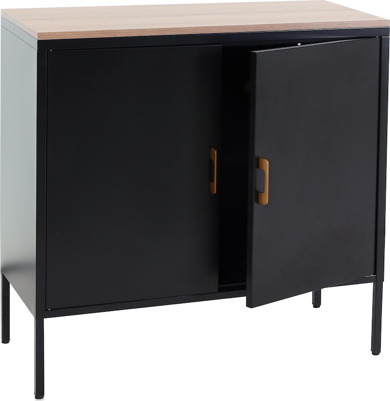 Kommode HWC-L84, Sideboard Schrank Anrichte, 2 Türen Metall 90x90x40cm, Melamin beschichtet ~ schwarz