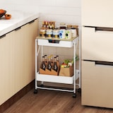 thumbnail of HOMCOM carrito auxiliar con ruedas de 2 niveles carro de cocina estrecho con 1 cajón y 1 cesta carrito organizador para dormitorio salón blanco